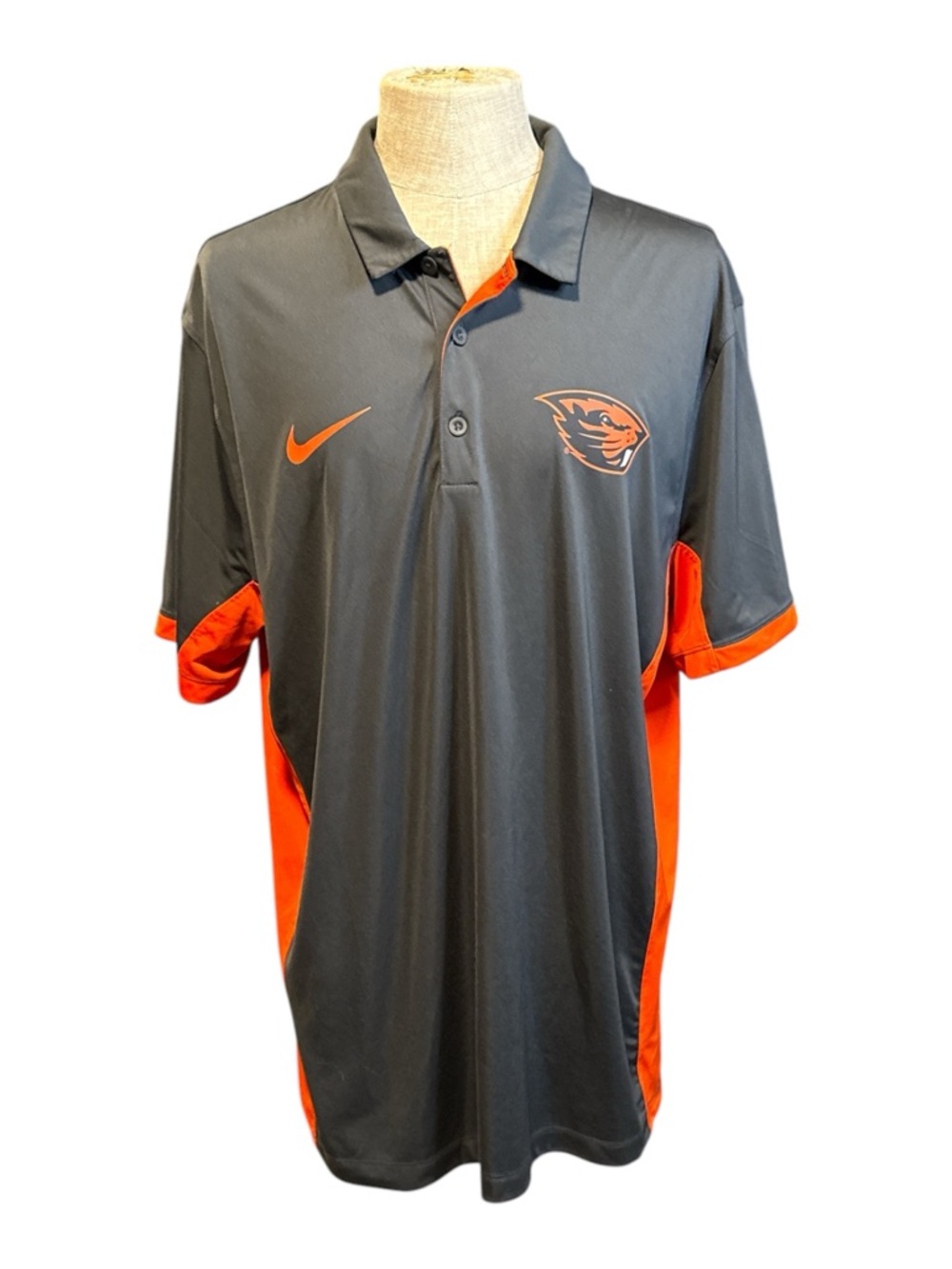 Nike Gray and Orange Polo with Beavers Logo